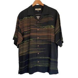 Tommy Bahama Mens M 100% Silk Relax Button Up Shirt Abstract Stripe Flame Beach